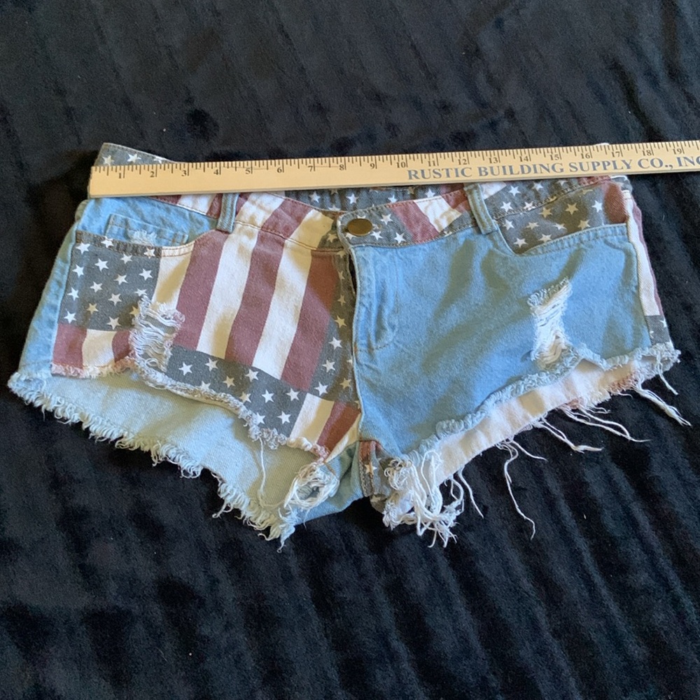 American Flag denim shorts cowgirl rodeo USA 4th of July. 250! Parade beach L - Picture 2 of 6